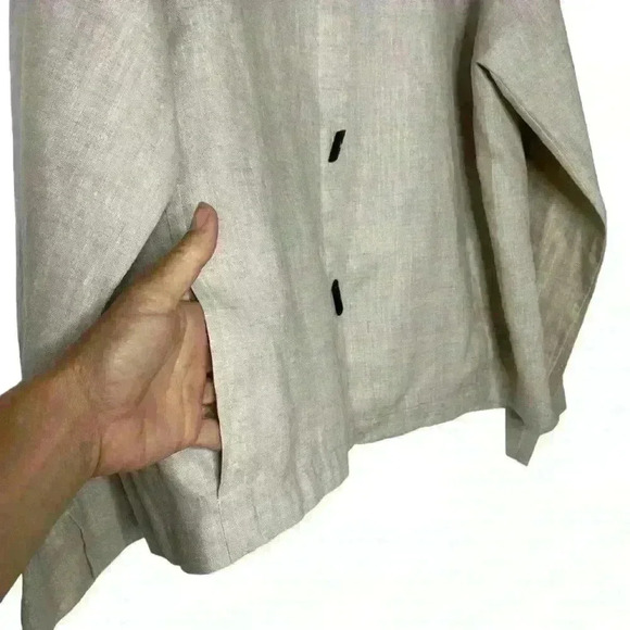Liz Claiborne oatmeal 100% linen vintage long sleeve minimalist with pocket-SZ L - Picture 5 of 7